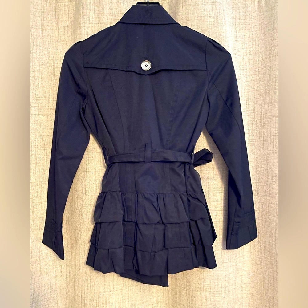 Navy blue, trench coat with belt. Lightly used. Size Small. - Picture 3 of 3